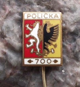 1965 Policka 700th Anniversary Heraldic Crest Lion Eagle Coat of Arms Pin Badge - Picture 1 of 2