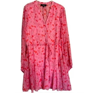 Aakaa Minikleid rosa Blumen Damen Größe M transparent fließend leicht mit Gürtel - Bild 1 von 15