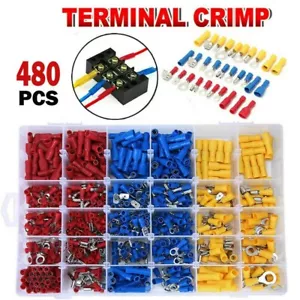 480pcs Electrical Wire Connector Assorted Insulated Crimp Terminal Spade Set Kit - Picture 1 of 10