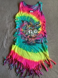 Rick & Morty Trippy Girl's Neon Tie-Dye Fringe Tank Dress Medium - Picture 1 of 10
