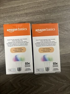 2- Pack Amazon Basics Smart Light Bulb WiFi LED RGB A19 60W E26 Dimmable New - Picture 1 of 1
