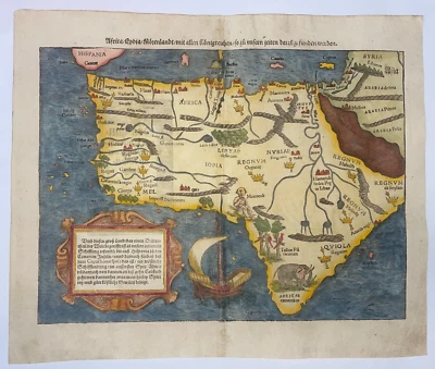 ÁFRICA 1578 SEBASTIAN MUNSTER GRANDE INUSUAL MAPA ANTIGUO EDICIÓN ALEMANA Foto 1 de 4
