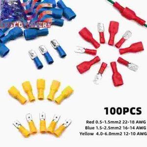 100PCS Electrical Wire Connectors Insulated Spade Female Male Crimp Terminals - Picture 1 of 10