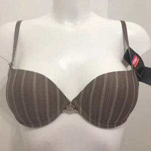 Camiseta Sujetador Mey Marrón Con Aros Suave Moldeado Muy Acolchado Copas Rayas Encaje - Imagen 1 de 10