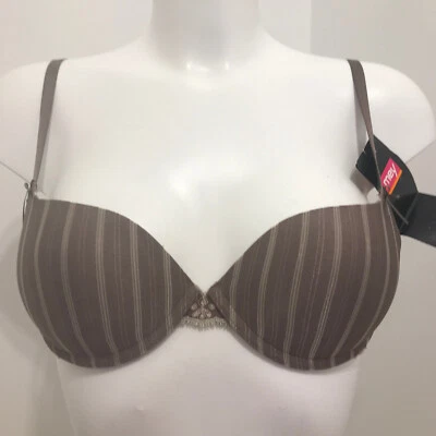 Sutiã Mey Brown camiseta underwired liso moldado copos fortemente acolchoados listra renda - Imagem 1 de 4