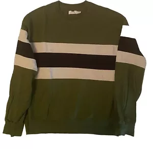 TOPMAN Pullover Shirt Long Sleeve US XL Green/Ivory/Black Crew Neck Men’s - Picture 1 of 5