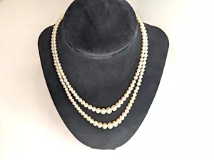 Vintage Faux Pearl Two Strand Necklace Filigree Clasp Bridal Wedding - Picture 1 of 3