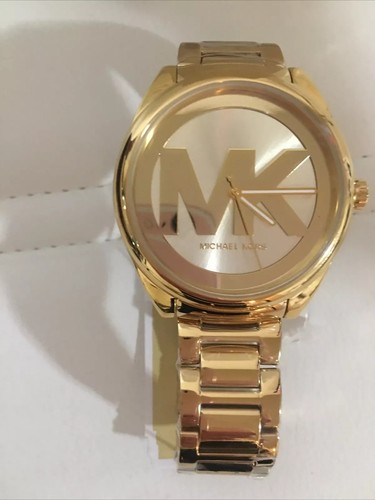 Orologio cronografo Michael Kors MK7086 Runway quadrante tono oro nuovo con scatola