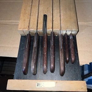 Vintage Town & Country Stainless Steel 7 Piece Cutlery Knife Set Wood Wall Case - Picture 1 of 7