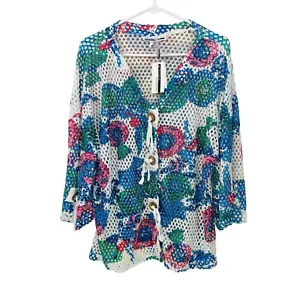 Mirror Image Women's 1X Open Weave Eyelet Summer Jacket Cardigan Multicolor NWT - Picture 1 of 6