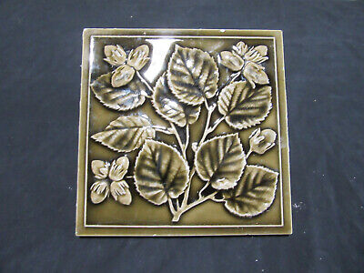 ~ Antique Maw Tile Green Floral ~ 8 Square ~ Architectural Salvage • 132.27$