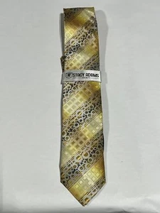 Mens Stacy Adams Gold Pattern Tie With Matching Pocket Square NEW - Picture 1 of 3
