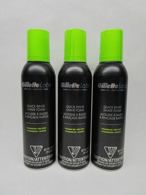 Paquete de 3 espuma de afeitado de enjuague rápido para el cuidado de la piel Gillette Labs vitamina B3 algas marinas 8,1 oz Foto 1 de 3