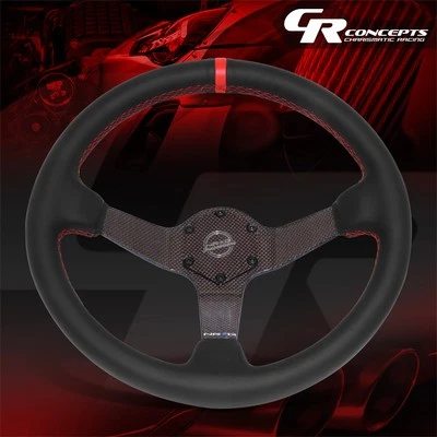 NRG 350mm 3" Deep Dish Carbon Fiber Lace Red Stitching Racing Steering Wheel - Image 1 of 4