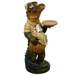 2 Ft Alligator or Crocodile Waiter Butler Statue with Tray - Picture 1 of 8