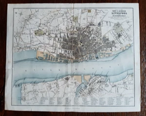 Antique Map: Plan of Town & Borough of Liverpool, Birkenhead, John Bartholomew - Picture 1 of 5
