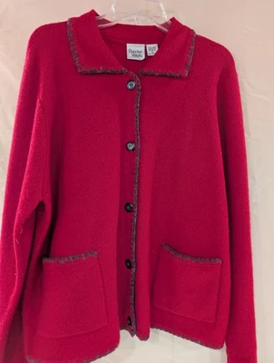 BAXTER & WELLS 100% 羊毛红色开衫毛衣 XL 手针口袋-有缺陷 — 第 1/4 张图片