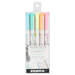 Pen Mildliner, Double Ended Highlighter, Fluorescent Colors, 5-Count - Picture 1 of 6