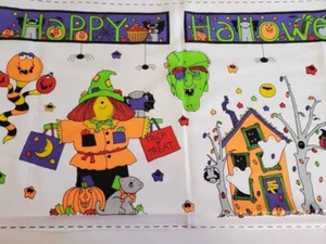 Vtg 90s HALLOWEEN FABRIC ART EMBELLISHMENT PANEL Monsters Bears Ghosts BRIGHT - Picture 1 of 3