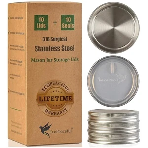 10Pcs Rust-proof Airtight Surgical Stainless Steel Mason Jar Lids REGULAR Mouth - Picture 1 of 6