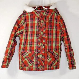 baby gap Toddler Sz 5 Years Green Red Fur Trim Hood Ruffle Front - Picture 1 of 9
