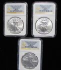 2014 West Point Mint Silver American Eagle Coins Ncg Ms70 First Release Lot Of 3