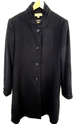 EUC! Katherine Kelly Black 100% Cashmere Button Up Long Coat Women Sz 14 - Image 1 of 4