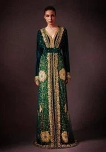 Sol Clothing Inc 1001 Moracan Kaftan Dress - Green - Picture 1 of 1