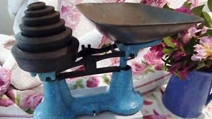Antique scales blue rare enamel 1930's & weights original - Picture 1 of 12