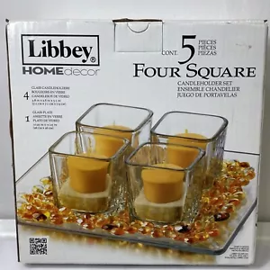 Votive Candle Holder Set Clear Glass Tealight Centerpiece 5 Piece Square Decor - Picture 1 of 5