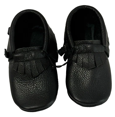 NEW Leather Black Mary Jane Shoe Moccasins Handmade Christmas Dress Baby 5" - Image 1 of 4