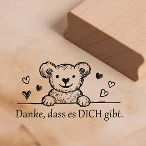 Sello sello de madera - Gracias por darte sello de motivo de peluche huella 48x27 mm - Imagen 1 de 2