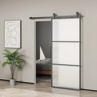 HOMCOM Schiebetür Komplettset mit Selbstschließer Zimmertür 91x203 cm Schwarz