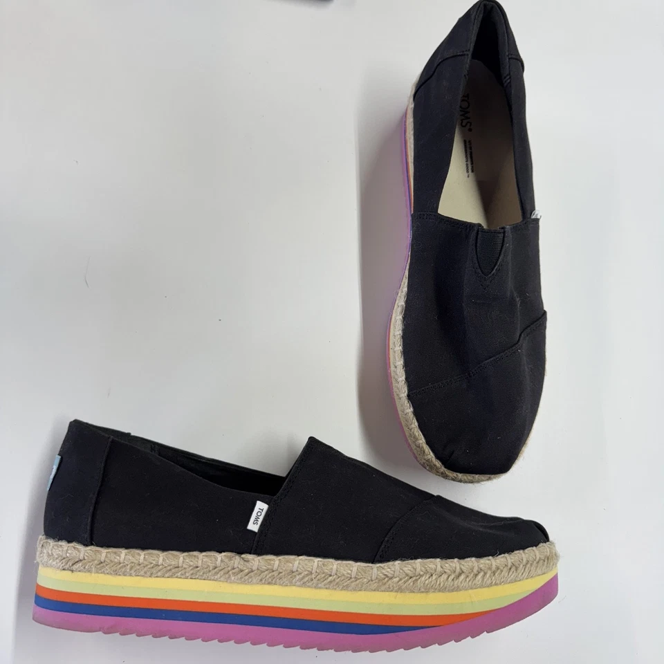 Zapatos Toms para mujer talla 11 alpargata de lona negra plataforma suela arco iris Foto 1 de 4