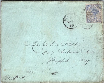 GIBRALTAR 1899 BRITISH POSTAL HISTORY COVER QUEEN VICTORIA ADDR NY USA CANC - Image 1 of 2
