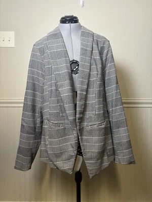 Torrid Jacket Woman Open Blazer Size 3 Gray White and Black Plaid - Image 1 of 4