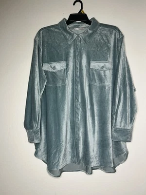 ISAAC MIZRAHI ¡EN VIVO! SOHO Chaqueta Camisa Terciopelo Acanalado Verde 2XL Foto 1 de 4