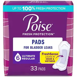 Incontinence Pads for Women, 6 Drop Ultimate Absorbency, Regular Length,33 Count - Picture 1 of 14