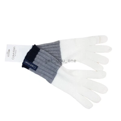 Guantes de texto tejidos en bloques de color azul marino gris crema Calvin Klein para mujer nuevos con etiquetas Foto 1 de 4