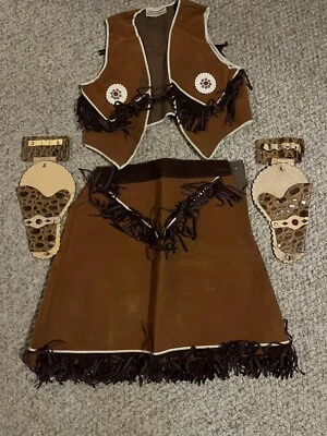Vintage Lasso Em Bill Cowgirl Brown Vest Skirt Lot Size 10 with Holsters - Image 1 of 4