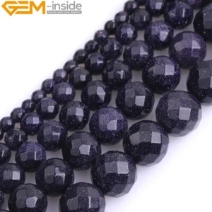 Natural Faceted Blue Sandstone Gemstone Round Beads For Jewelry Making Strand 15 - Picture 1 of 42