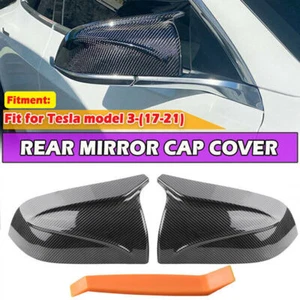 2x FOR 2017-21 TESLA MODEL 3 M HORN STYLE CARBON FIBER REPLACEMENT MIRROR COVERS - Picture 1 of 8