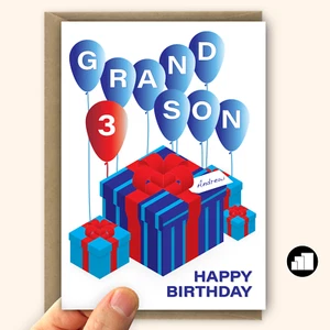 Grandson birthday card, personalised any NAME & AGE, grandson gift presents - Foto 1 di 10
