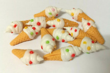 13 Vanilla Ice Cream Miniatures Dollhouse Lot  Candy Topping Spiral Cone Wafer.