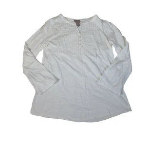 CHICO'S Blouse Womens Size 1 Small Tunic White Beaded Front White Long Sleeve - Picture 1 of 7