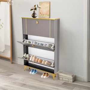 New Grey Free Standing Shoe Organizer Rack 3-Tier Grey Shoe Storage Cabinet US - Picture 1 of 18