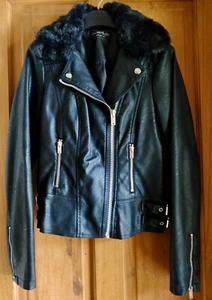 MISS SELFRIDGE - Black Faux Leather Jacket With removable Collar - UK6 - Picture 1 of 7