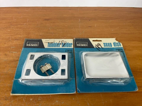 Vintage MCM Set Chrome Bath Soap Dish Toothbrush Tumbler Holder Wall Mount New Cover