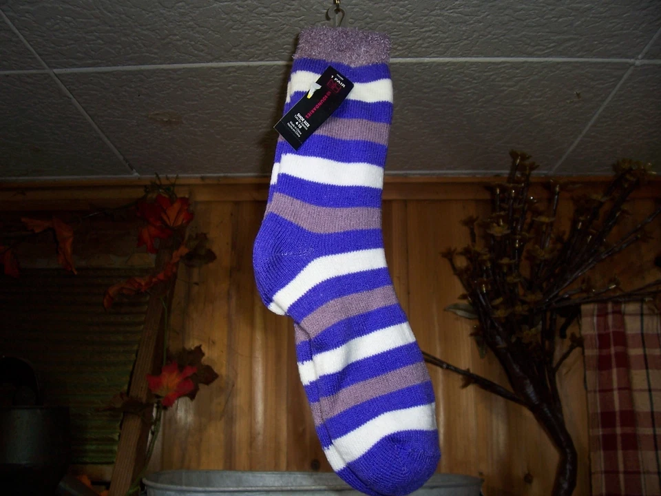 Meias NO BORDER GIRLS CAMADA DUPLA 1 PAR DE SAPATOS LISTRA ROXA TAMANHO 4-10 NOVAS - Imagem 1 de 1