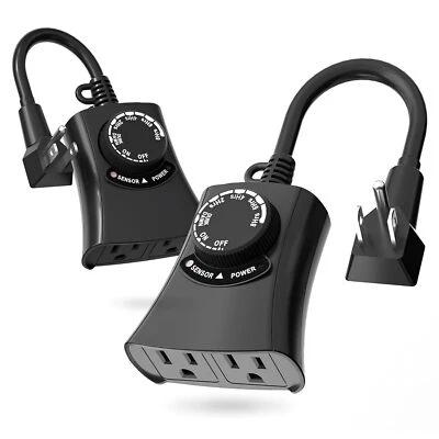 Paquete de 2 temporizadores de luz exterior HBN, temporizador de cuenta regresiva fotocélula de anochecer a amanecer 2/4/6/8 Foto 1 de 4